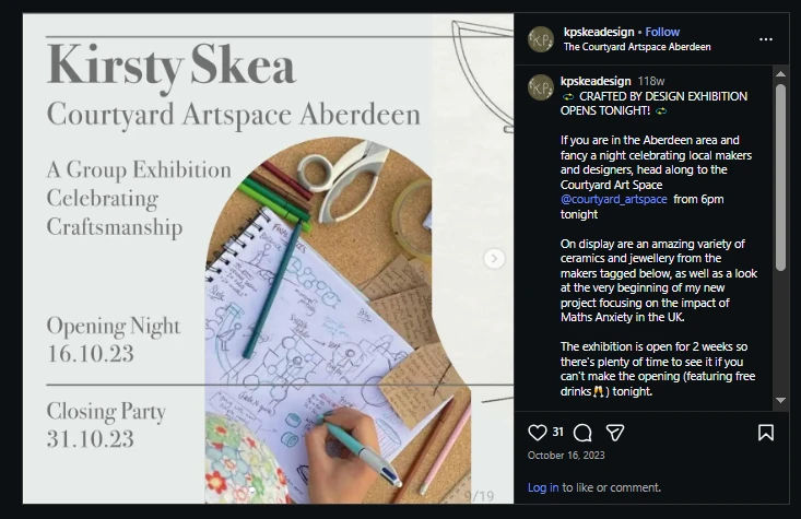 Crafted By Design social promotion — Instagram post for the exhibition